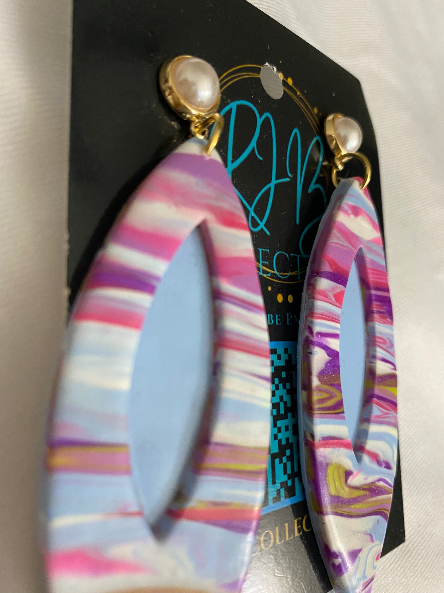 Handmade Pearl Top Pink and Violet Swirl Pierced Earrings