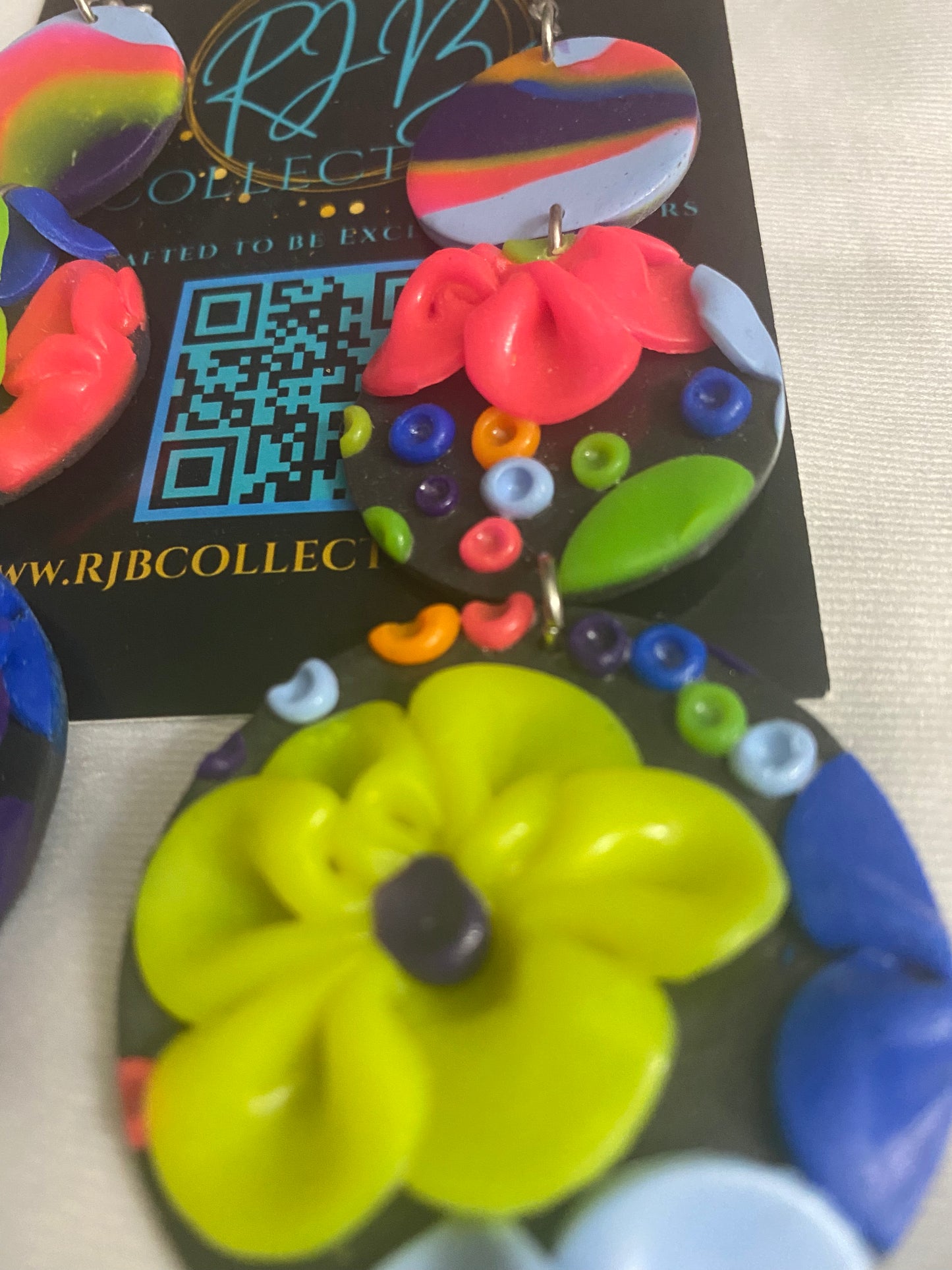Handmade 3D Floral Dangle Hook Earrings