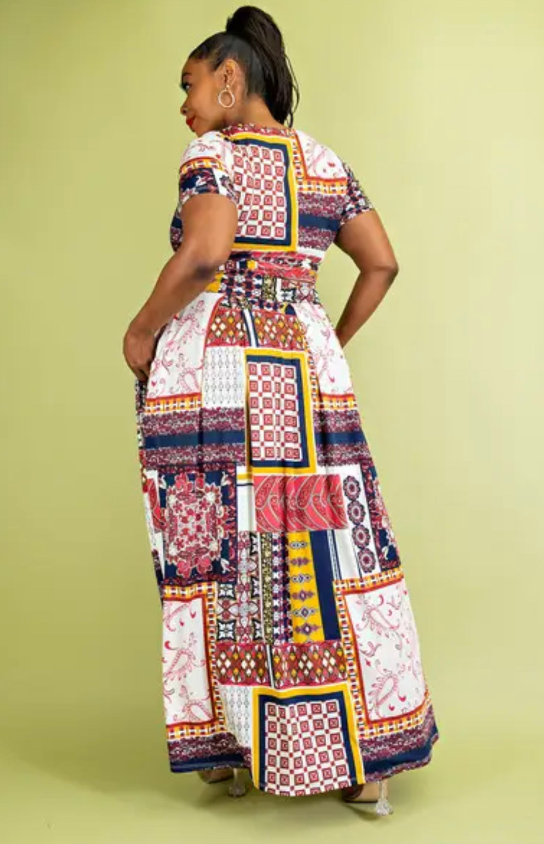 WRAP AROUND SHORT SLEEVE TOP AND MAXI SKIRT SET, Sizes 1X - 3X