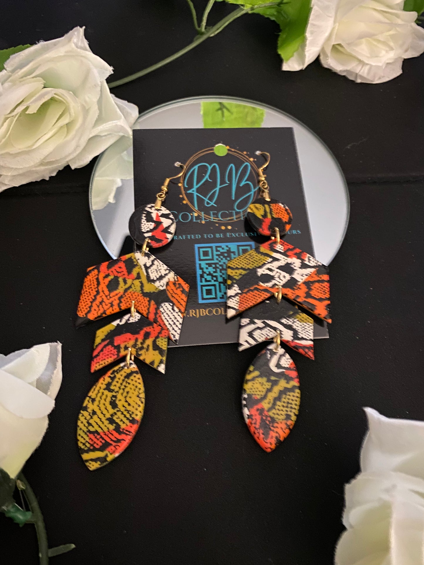 Hand Made Arrowhead Dangle Earrings - Orange Themed