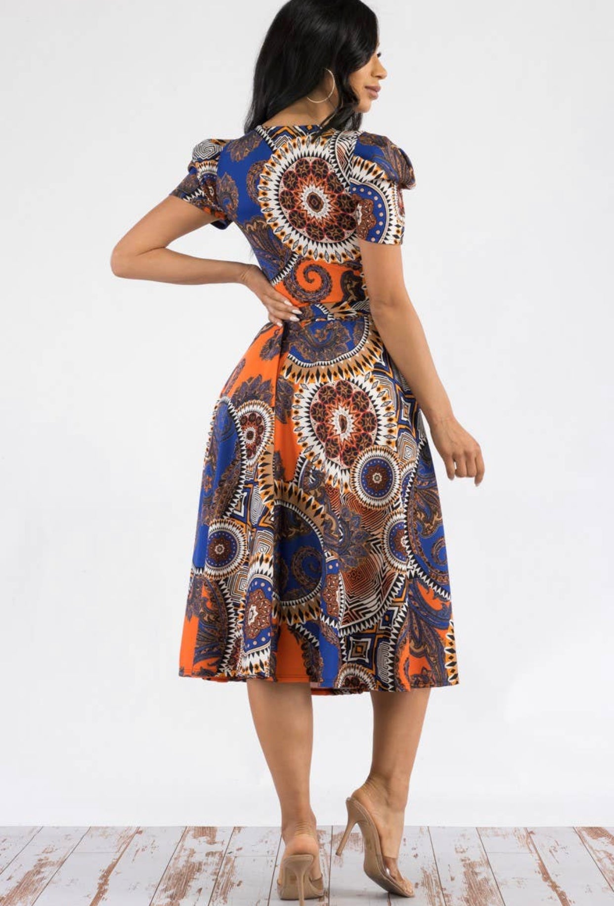Puff Sleeve Cocktail Dress, Sizes Small - 1XLarge US Size 2 - 16 (Multi-Colored)