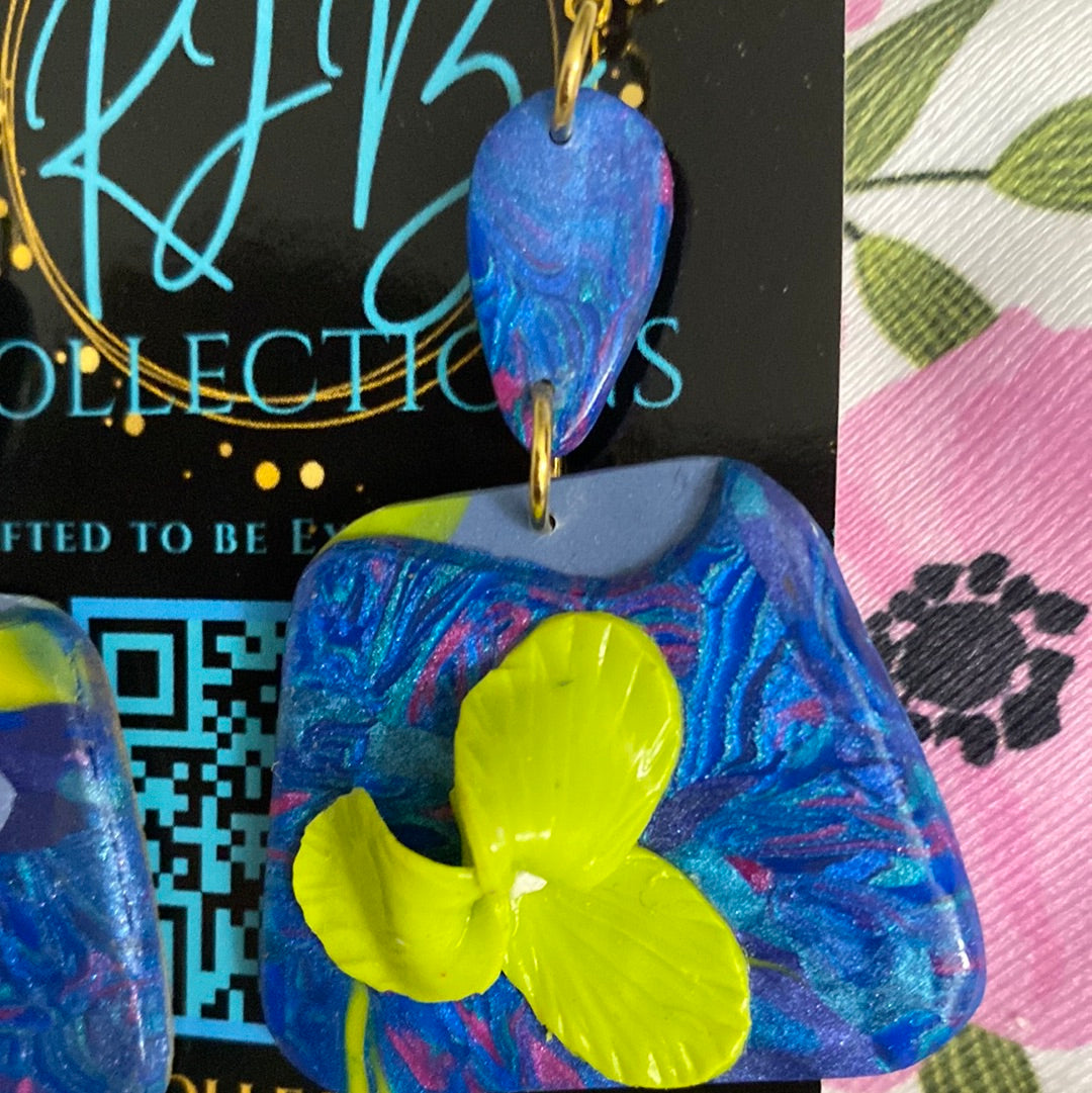Handmade Floral Box Pierced Dangle Earrings