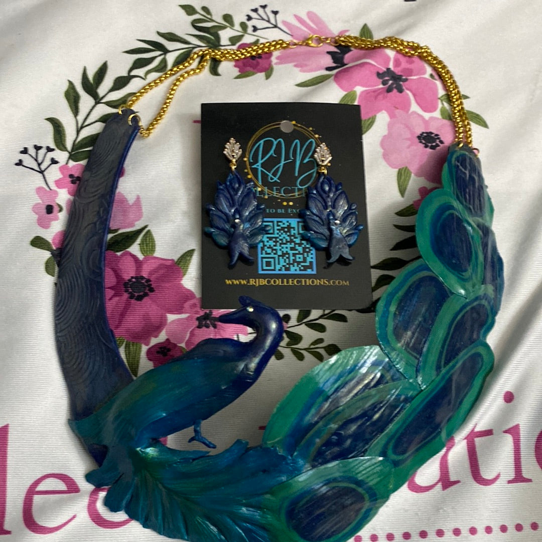 Handmade ELEGANT Peacock Necklace and Earring Set