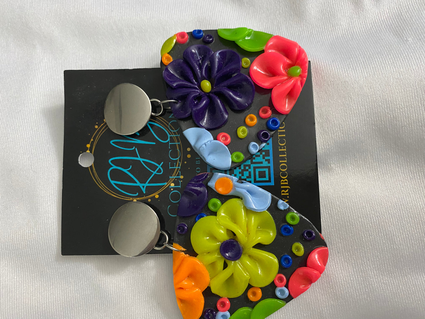 Handmade Silver Top 3D Floral Dangle Pierced Earrings