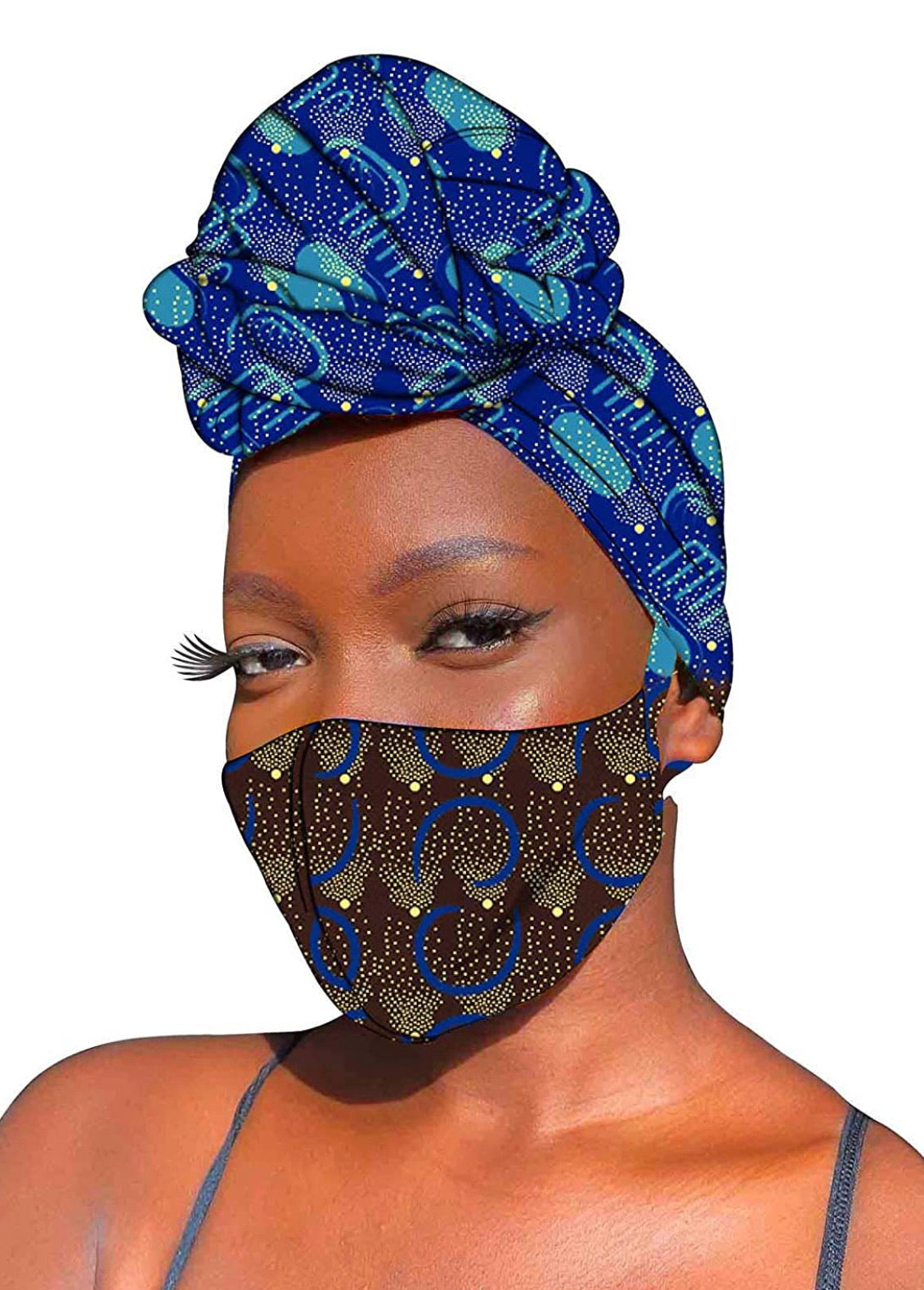 Hand Made Cotton Ankara Head Wrap and FaceMask Set
