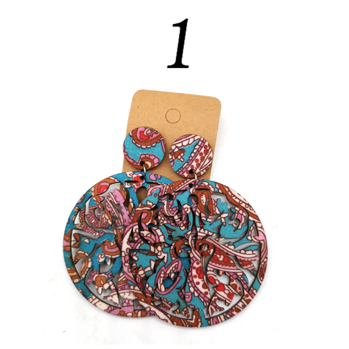 Round Hand Made Fabric African Print Wooden Earrings