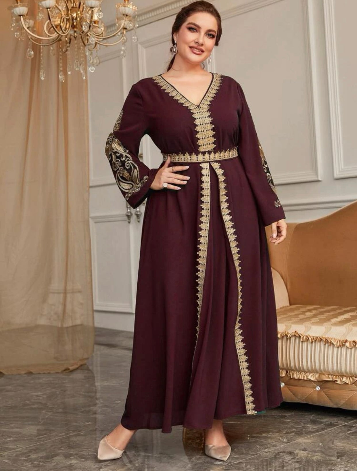 Elegant Maroon Embroidered Dress, Sizes 0XL - 4XL (US 12 - 20)