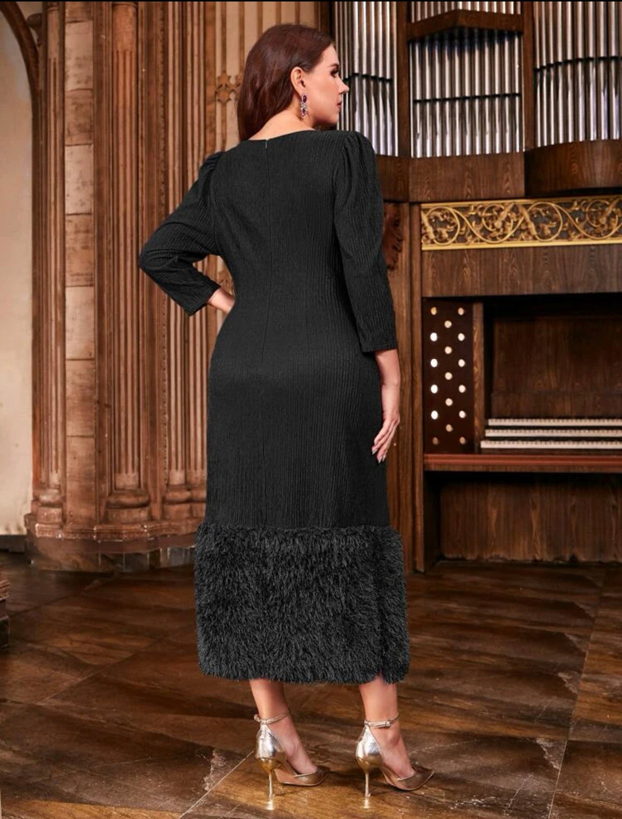 Surplice Neck Fuzzy Hem Dress