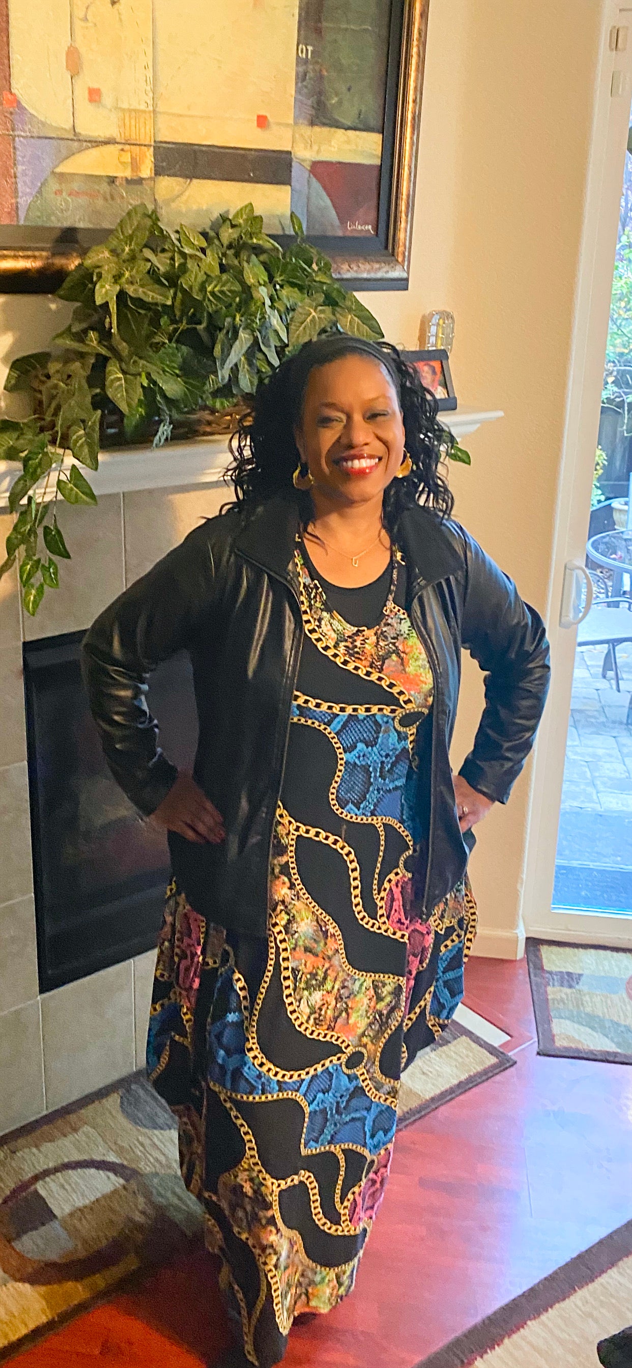 Chain Print Short Sleeve Maxi Dress, Sizes Small - 3XLarge