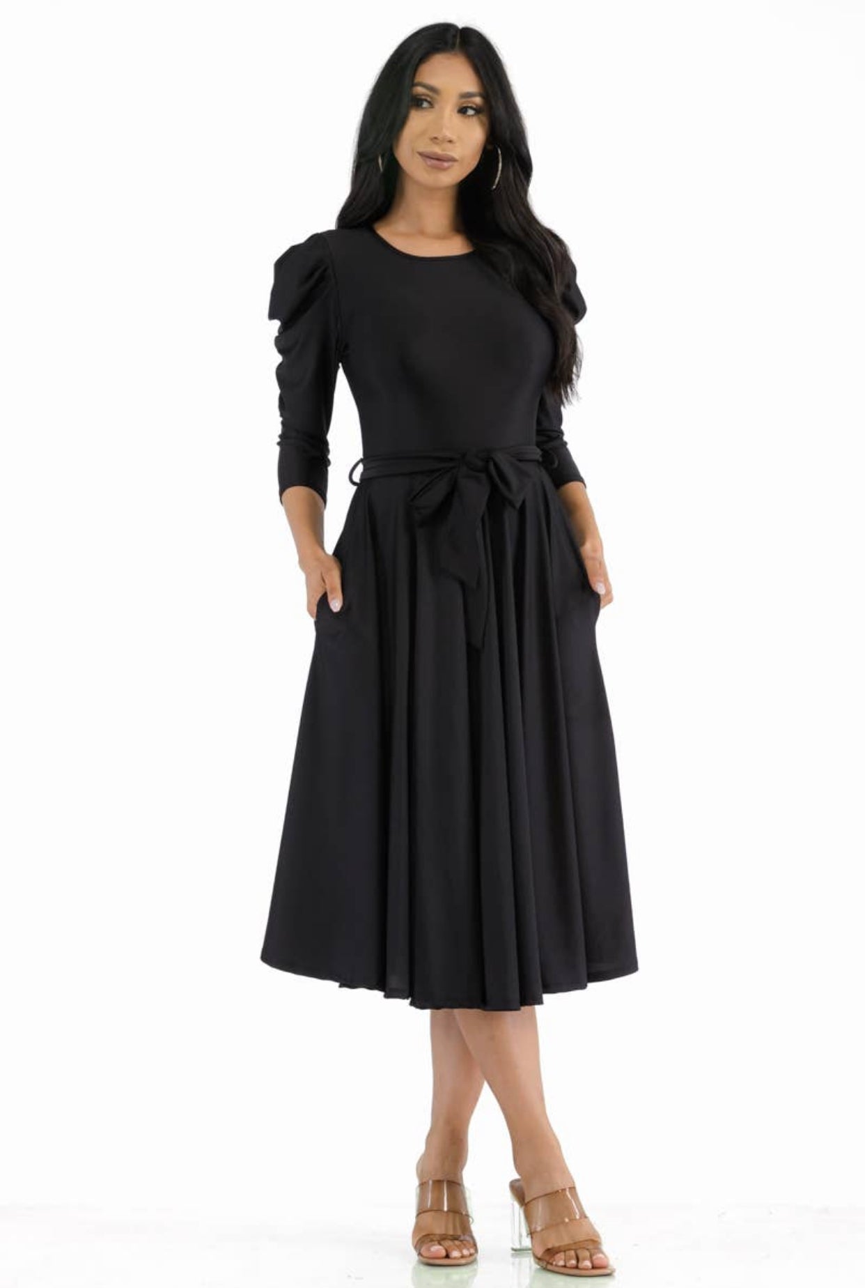 Puff Sleeve Cocktail Dress, Sizes 1X - 3X (Black)