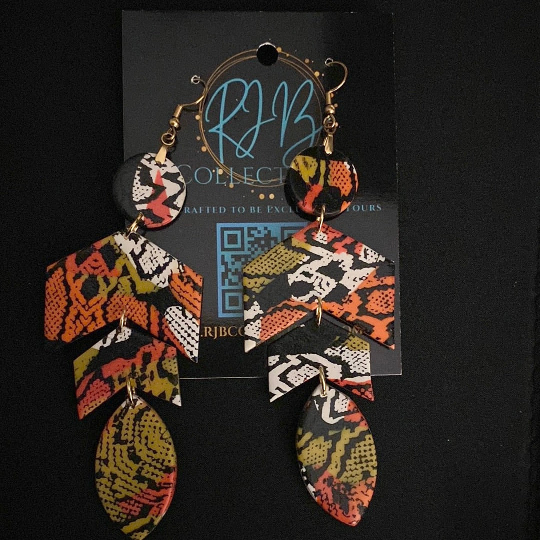 Hand Made Arrowhead Dangle Earrings - Orange Themed