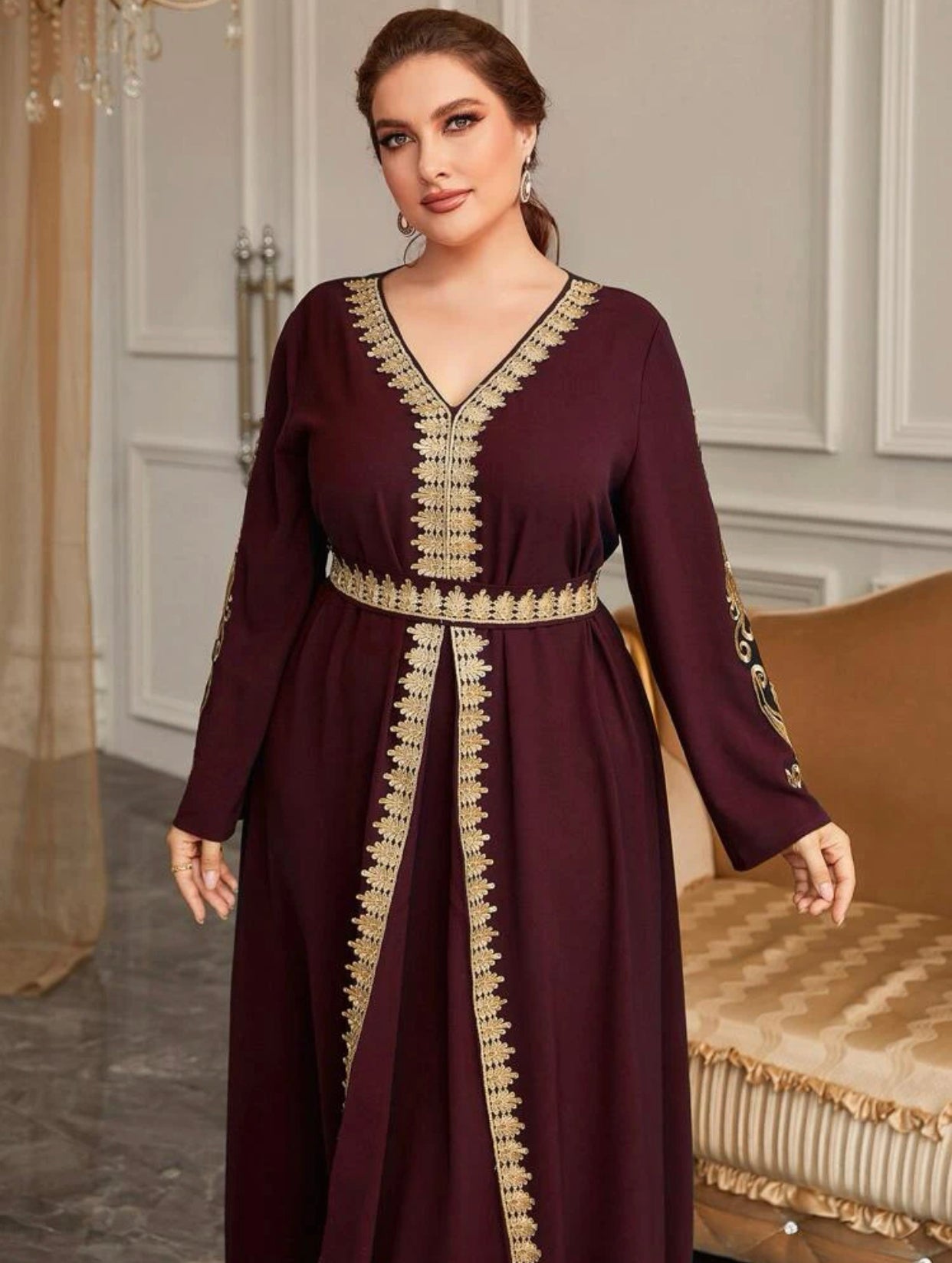 Elegant Maroon Embroidered Dress, Sizes 0XL - 4XL (US 12 - 20)