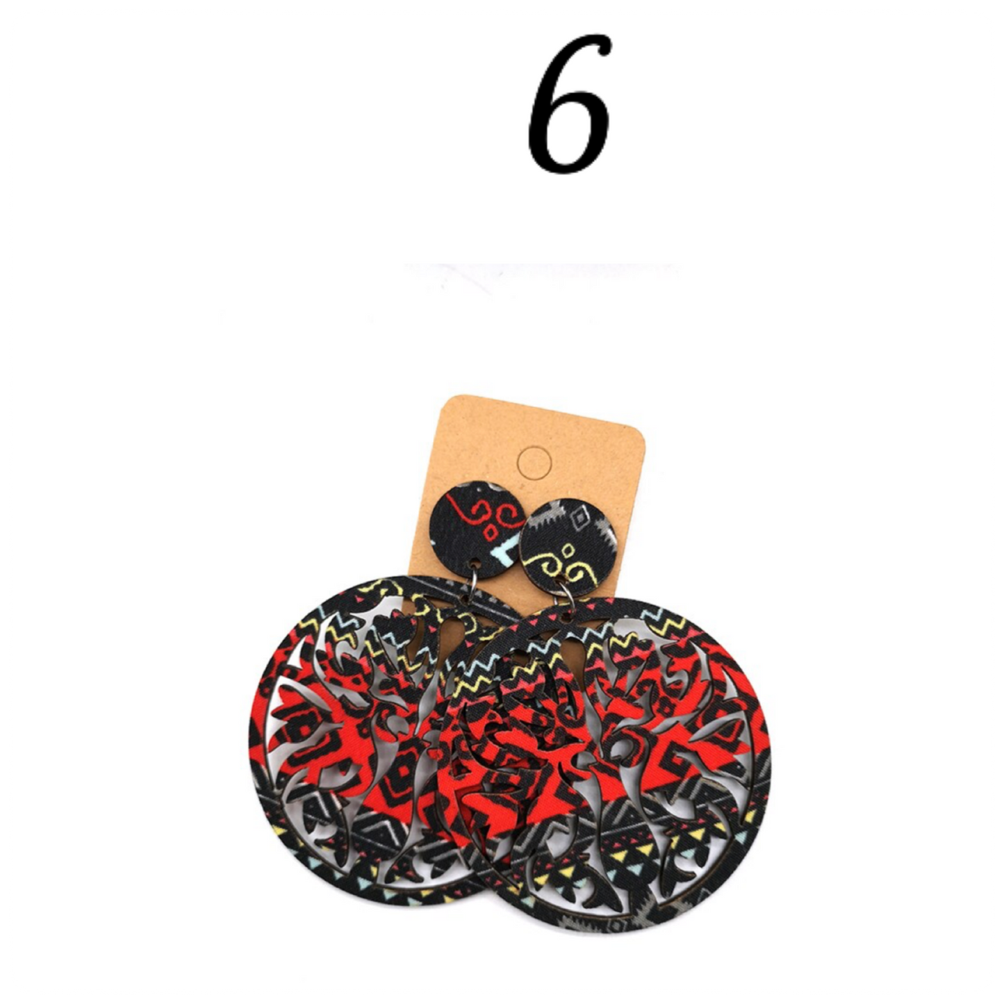 Round Hand Made Fabric African Print Wooden Earrings