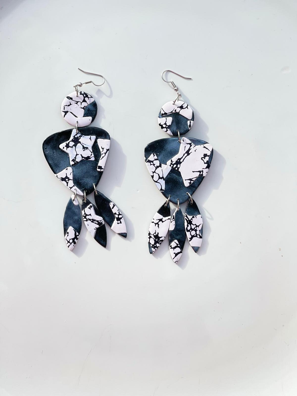 Hand Made Black and White Dangled Earrings