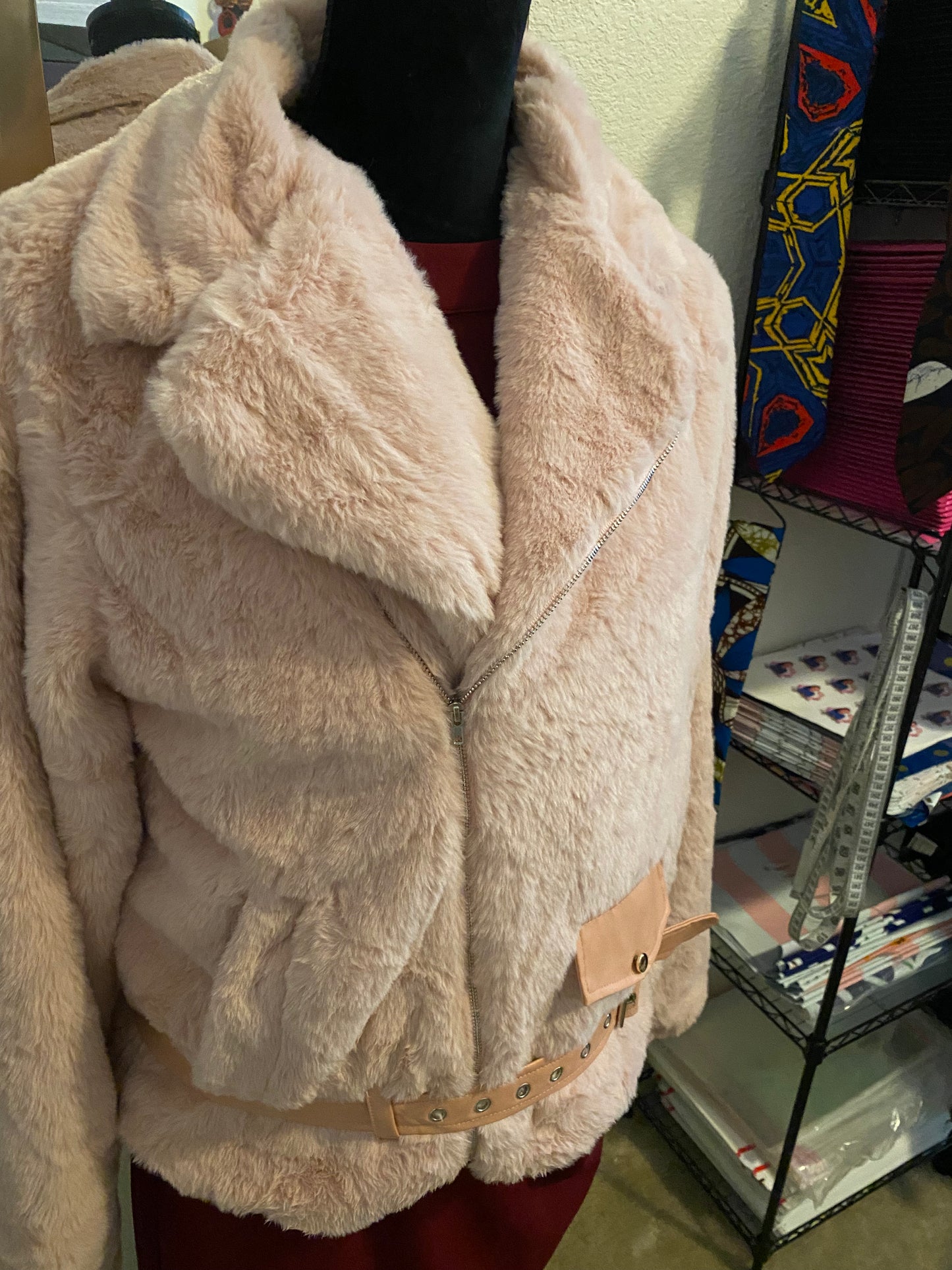 FLUFFY LAPEL COLLAR LONG SLEEVE BELTED COAT, Sizes XSmall - Large