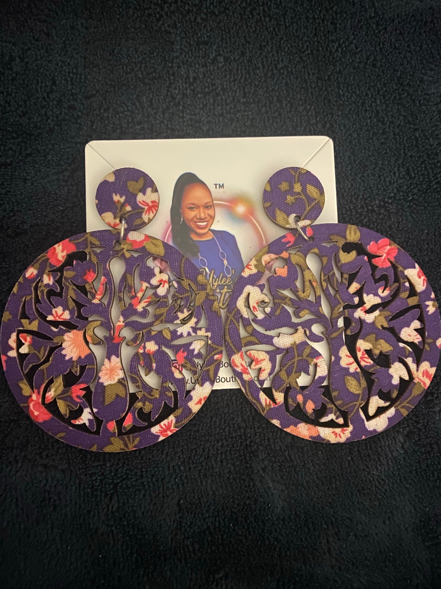 Round Hand Made Fabric African Print Wooden Earrings