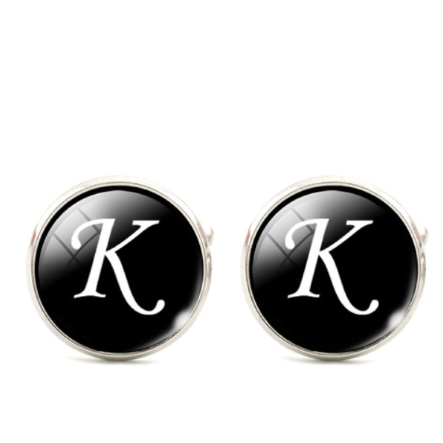 Men's Monogram / Initial Cuff Links - Black & Silver (A-Z)
