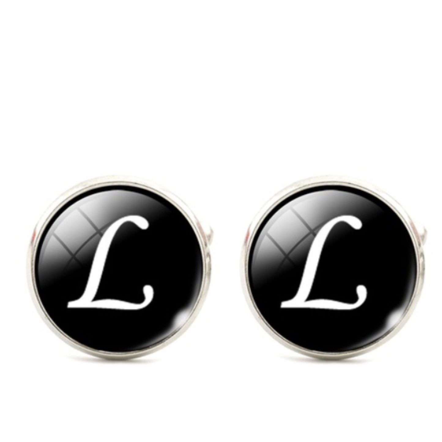 Men's Monogram / Initial Cuff Links - Black & Silver (A-Z)