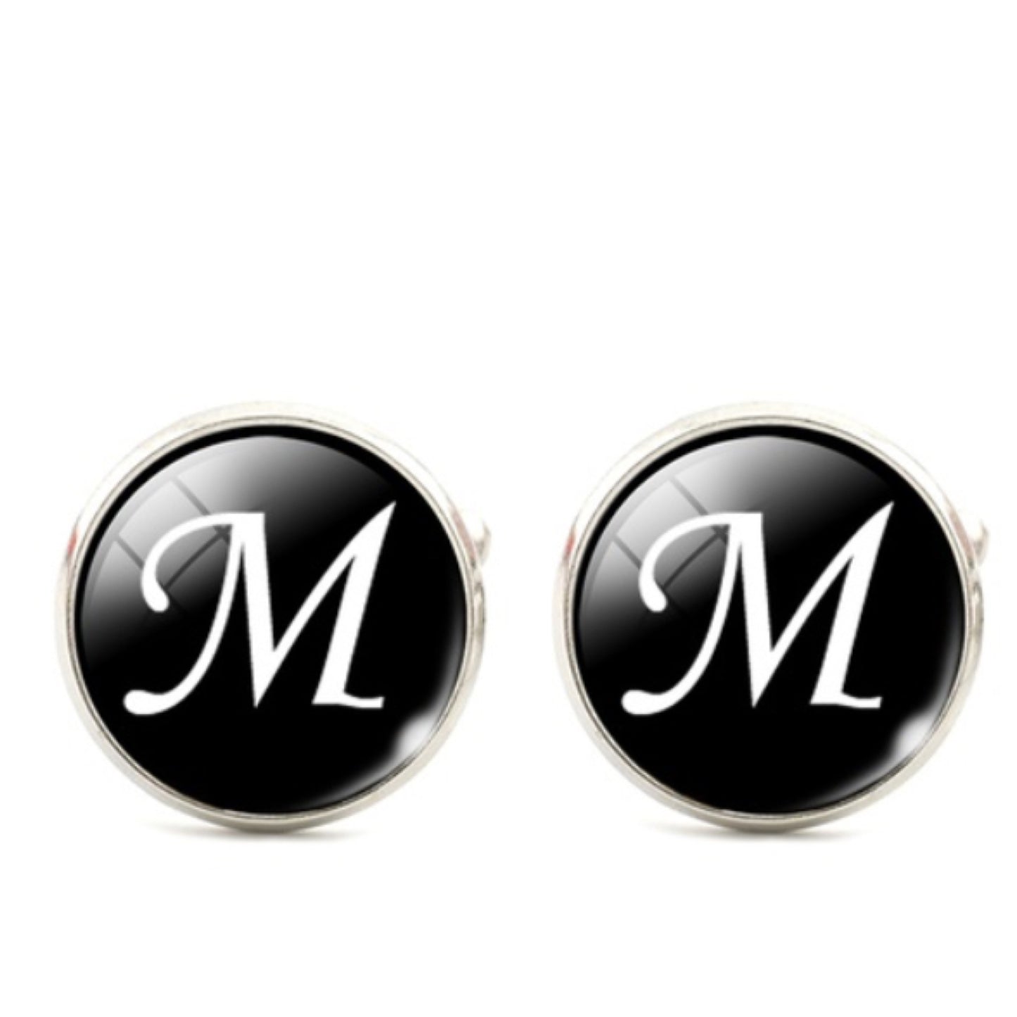 Men's Monogram / Initial Cuff Links - Black & Silver (A-Z)