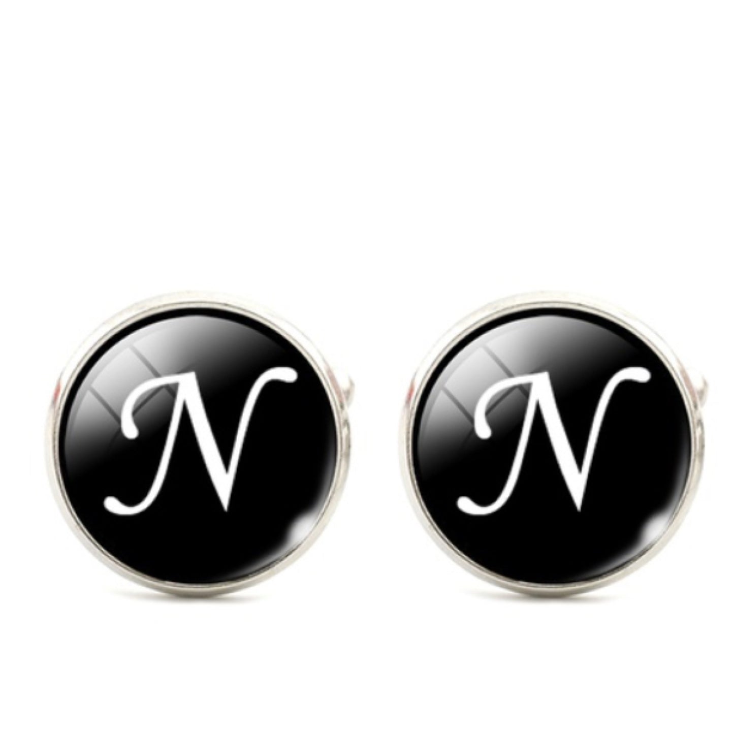 Men's Monogram / Initial Cuff Links - Black & Silver (A-Z)