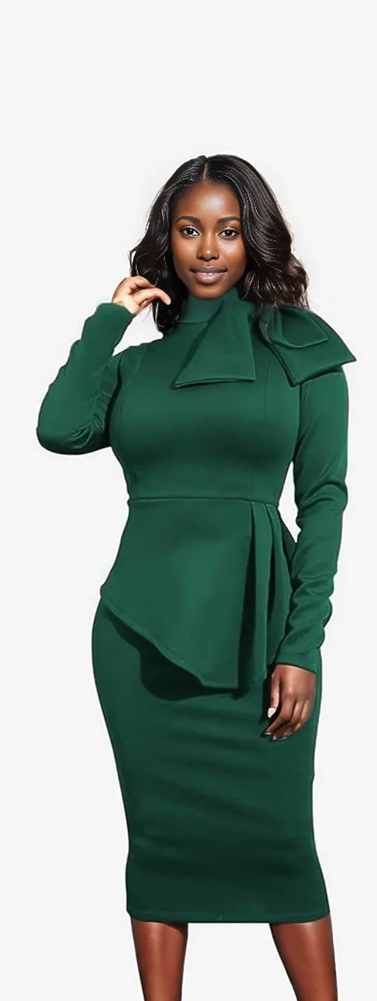 Peplum BodyCon Dress, Sizes Small - 3XLarge (Green)
