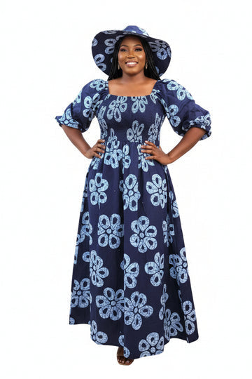 Maxi Slit Dress with Hat and Scarf (S6)