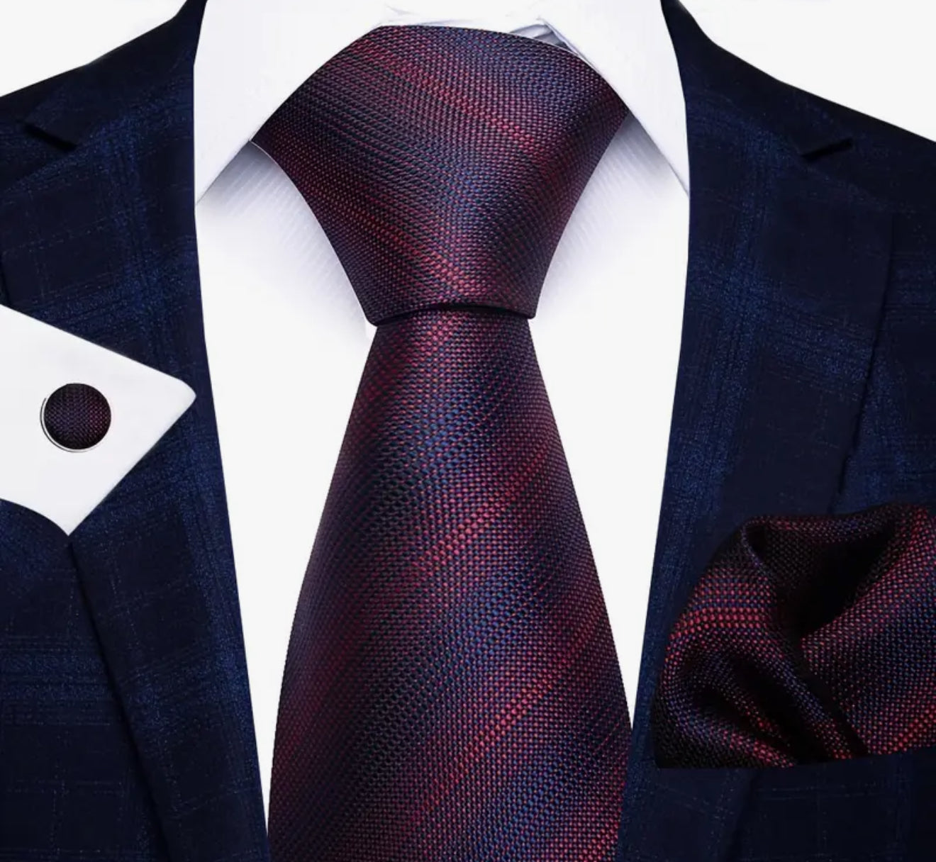 Men’s Silk Coordinated Tie Set - Purple Burgundy Stripe
