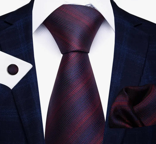 Men’s Silk Coordinated Tie Set - Purple Burgundy Stripe
