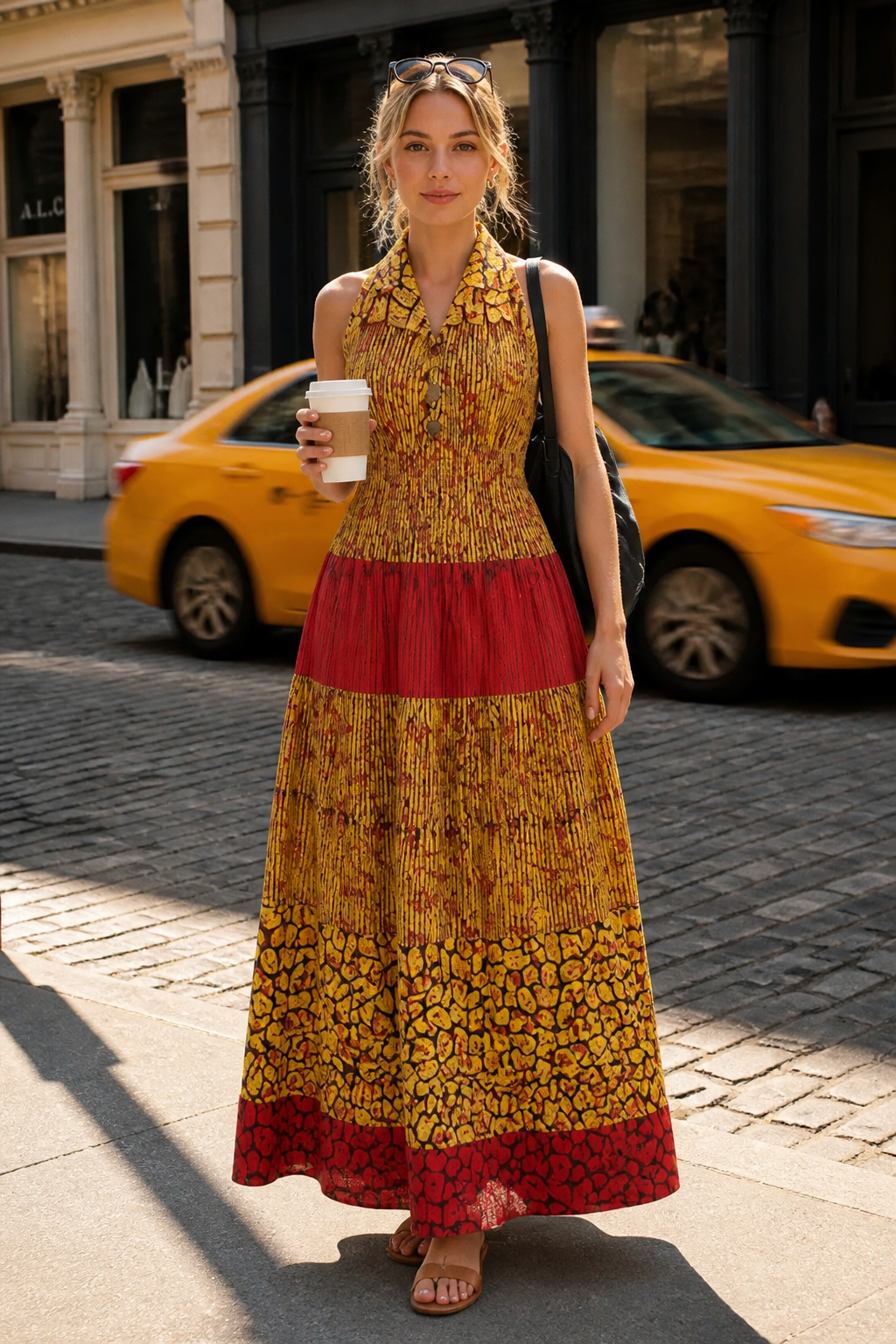 Smocked Dress With Scarf Print (5005-693)