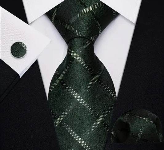 Men’s Silk Coordinated Tie Set - Green Striped