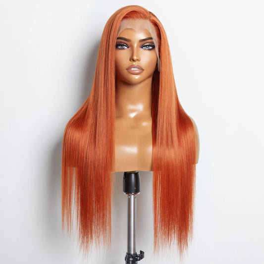 24 Inches Ginger 13"x4" Lace Front Straight Wig Pre-Plucked Free Part 150% Density-100% Human Hair