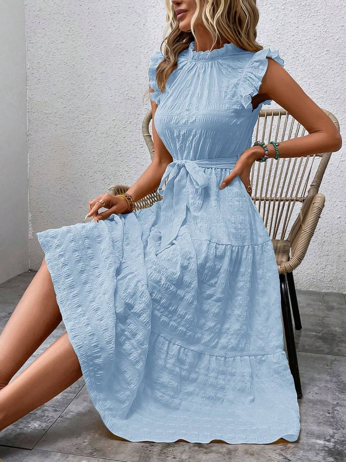 Tied Ruffled Cap Sleeve Midi Dress - 7 color choices