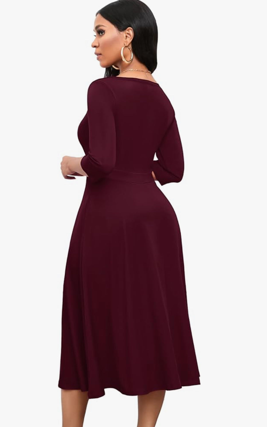 Casual Wrap Flared Dress, Sizes Small - 3XLarge (Burnt Red Dress)