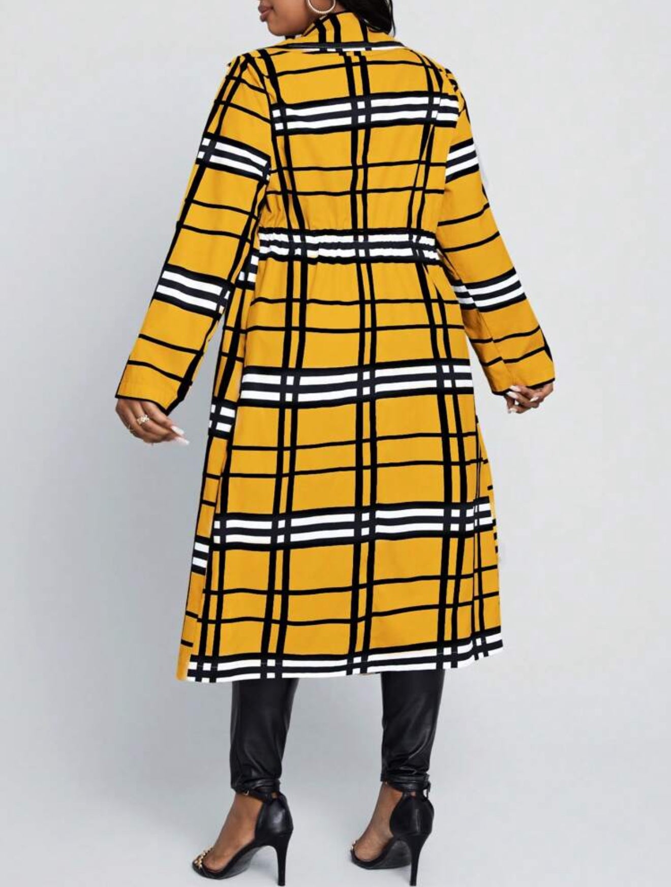 Mustard Plaid Print Long Length Cardigan, Plus Size 12 - 20