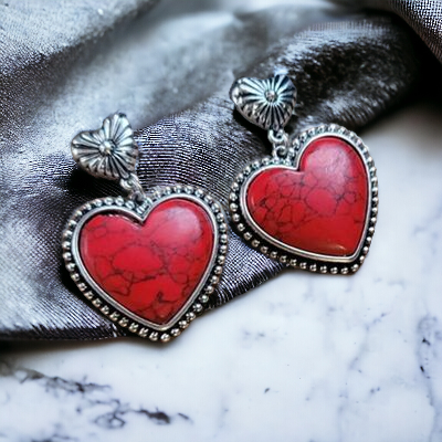 Artificial Turquoise Alloy Heart Dangle Earrings