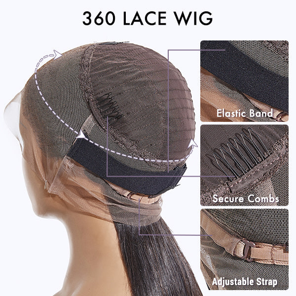 16-18 Inches #1B 360 Lace Pre-Plucked Body Wavy Lace Frontal Wig-100% Human Hair (360 WIGS)