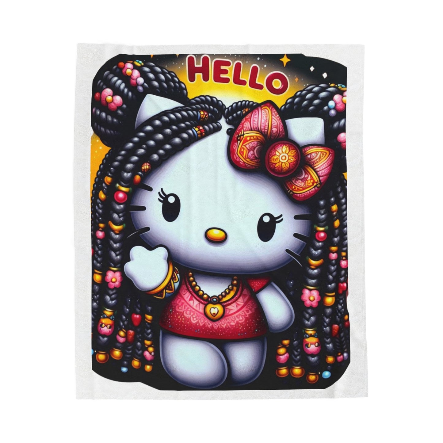 Hello Kitty with Braids Velveteen Plush Blanket