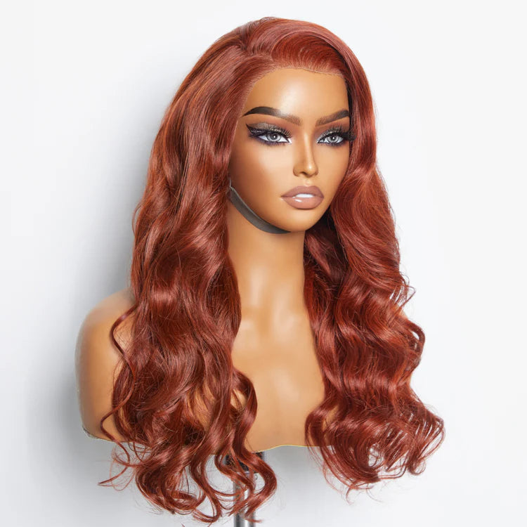 24 Inches 13"x4" Body Wavy Wear & Go Glueless #Redbrown Lace Frontal Wig-100% Human Hair