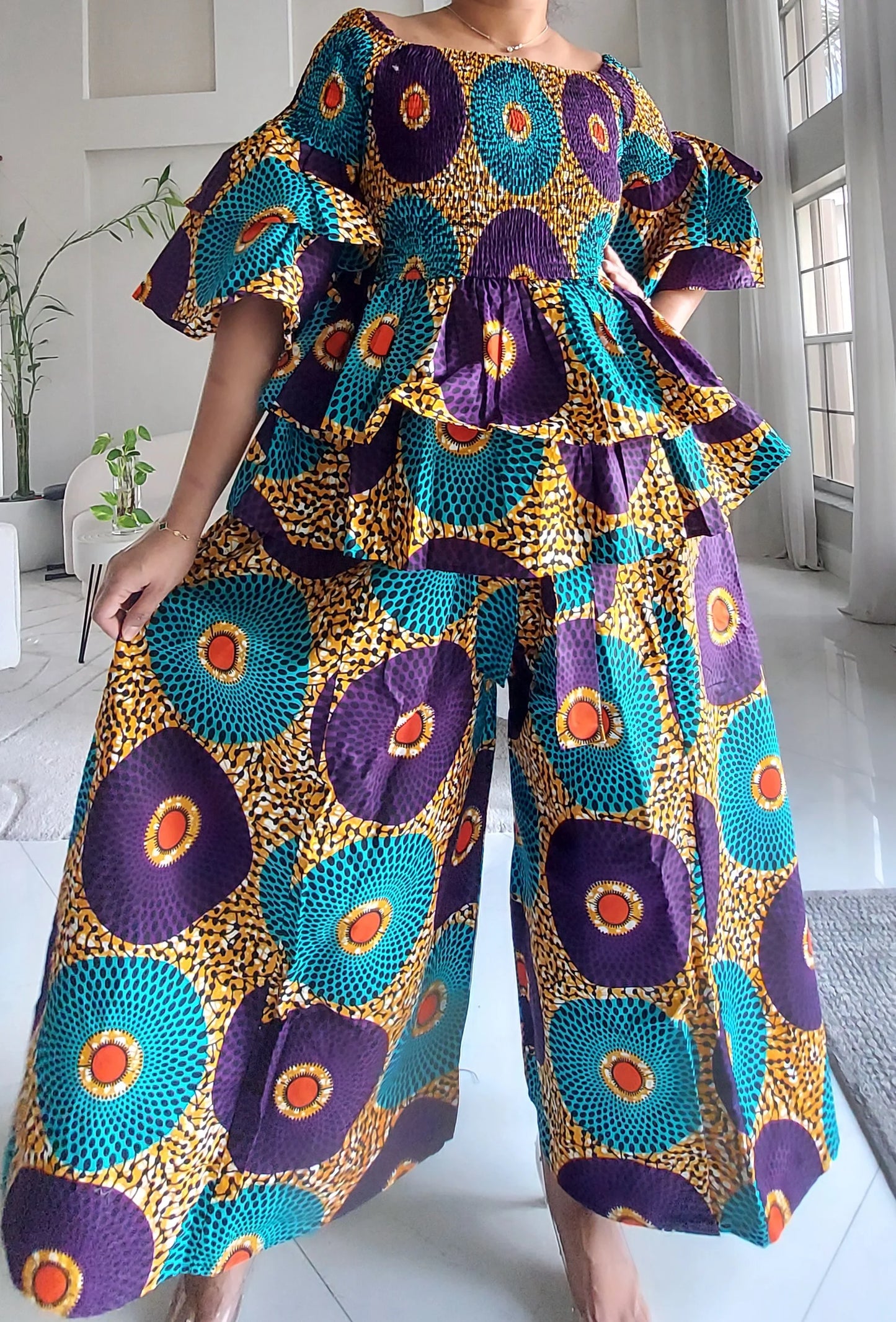 5-Piece African Ankara Pant Set Sunburst - 019-PS14A