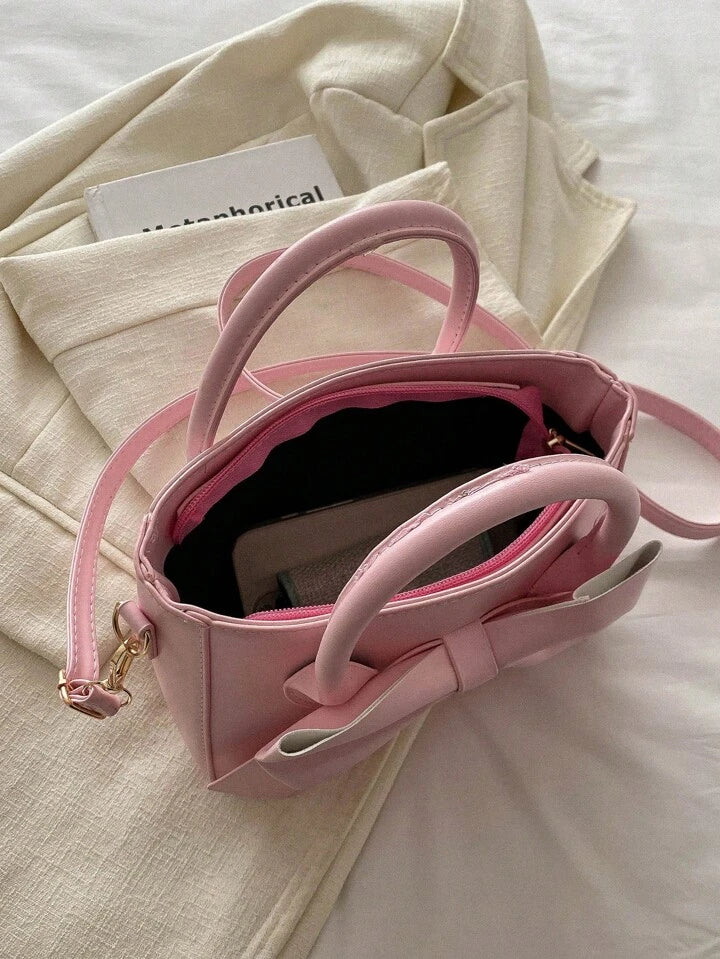 Luxurious Bow Decor Double Handle Handbag - Pink