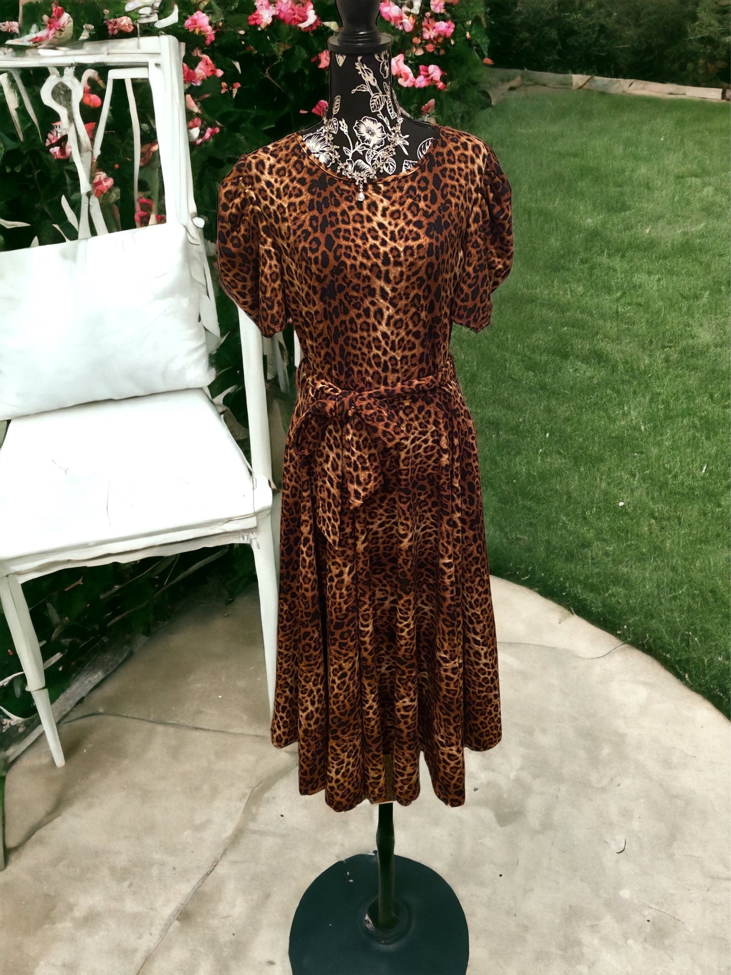 Puff Sleeve Leopard Print Dress, Sizes 1X - 3X (Dark Leopard Print)