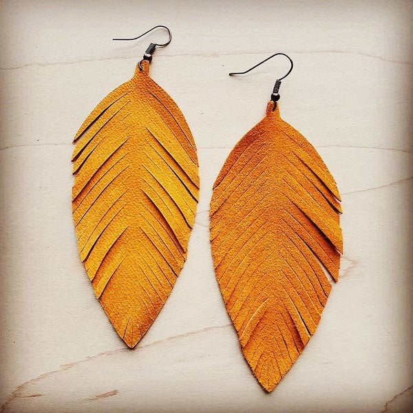 Light Tan Suede Feather Earrings