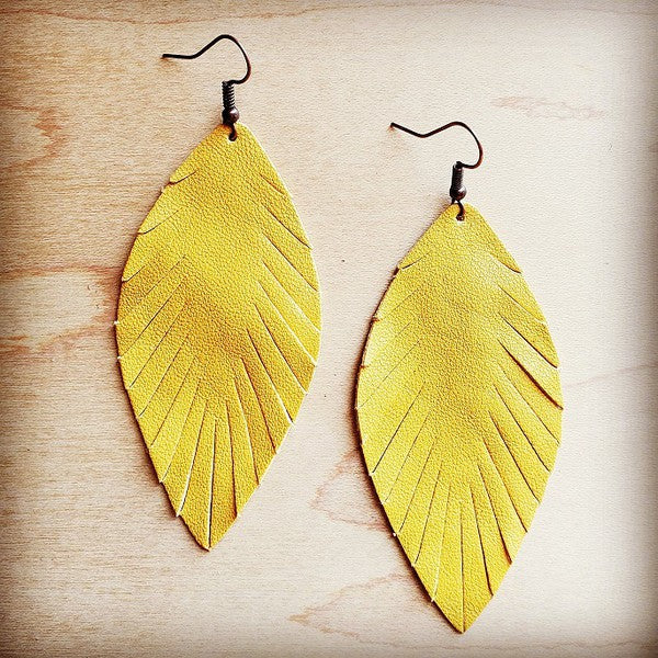 yellow suede feather earring- medium