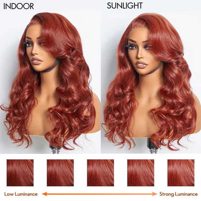 SMALL HEAD FRIENDLY LACE WIG - 24 Inches 5"x5" Body Wavy Wear & Go Glueless #Redbrown Lace Closure Wig-100% Human Hair