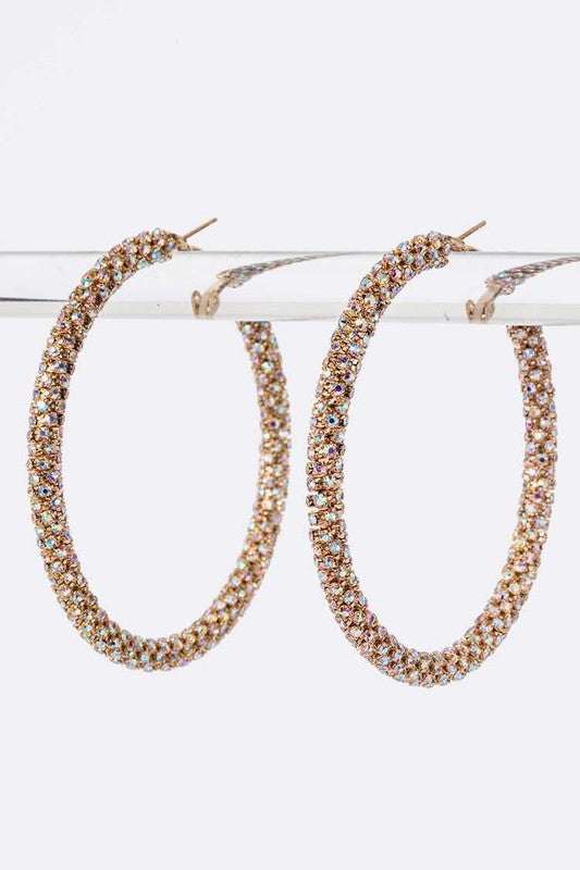 60 MM Rhinestone Wrap Around Iconic Hoop Earrings - Various Colors Available