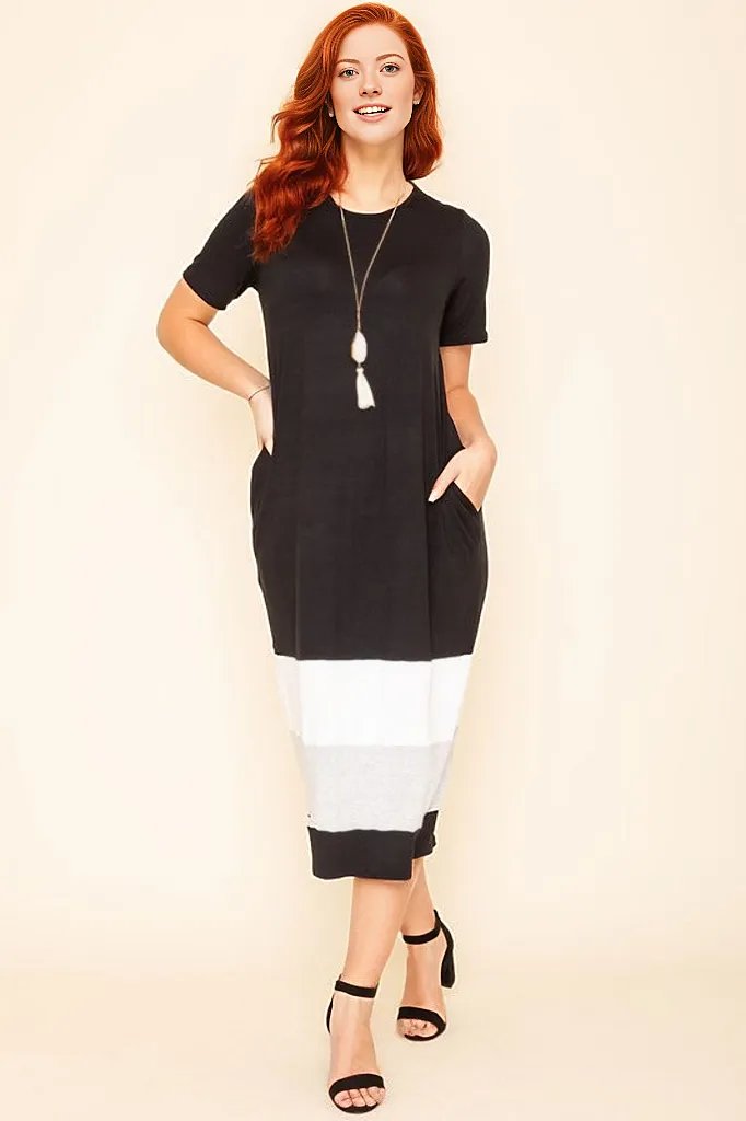 Color Block Calf Length Dress