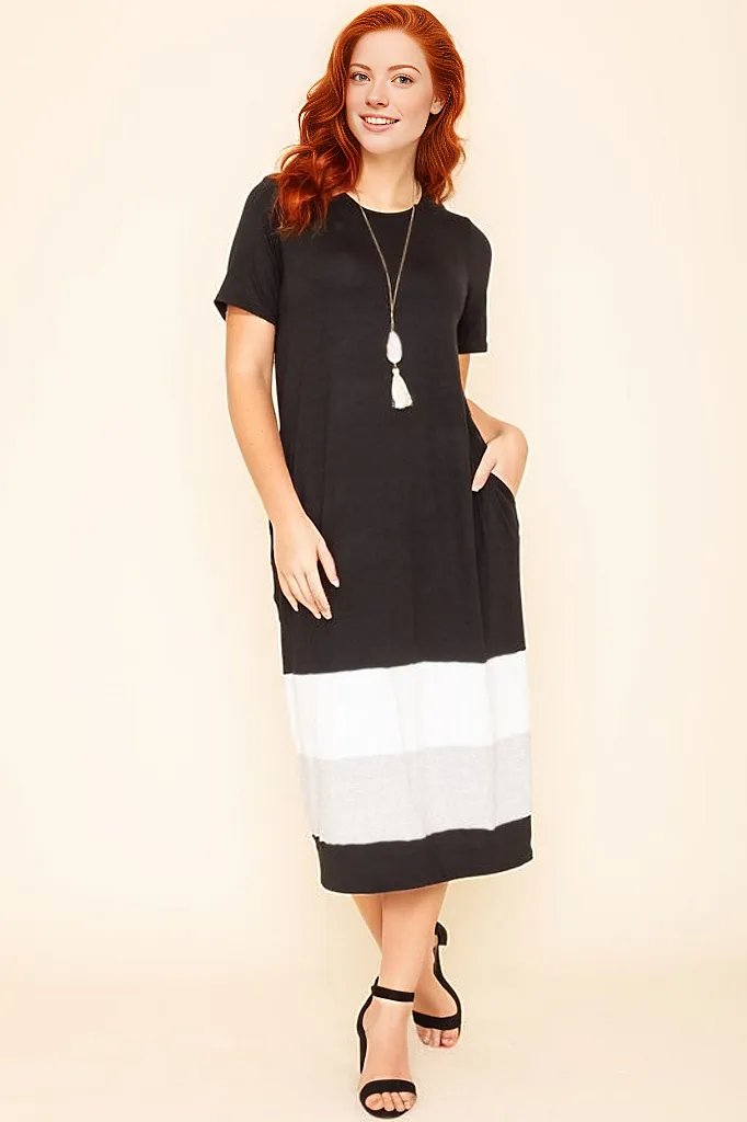 Color Block Calf Length Dress