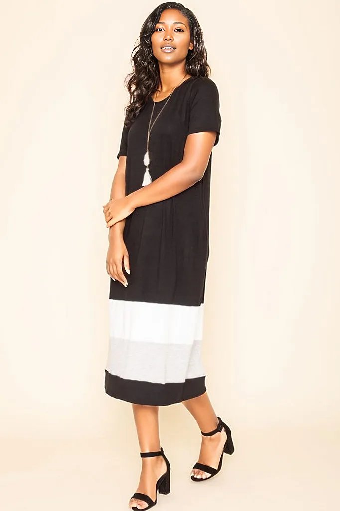 Color Block Calf Length Dress