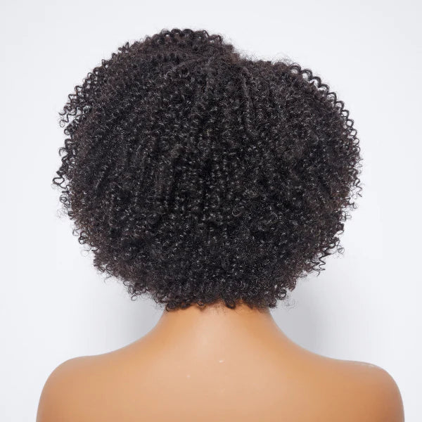 12 Inches 5x5 4C Edges | Kinky Edges Jerry Curly Glueless Short Lace Closure Wig-100% Human Hair