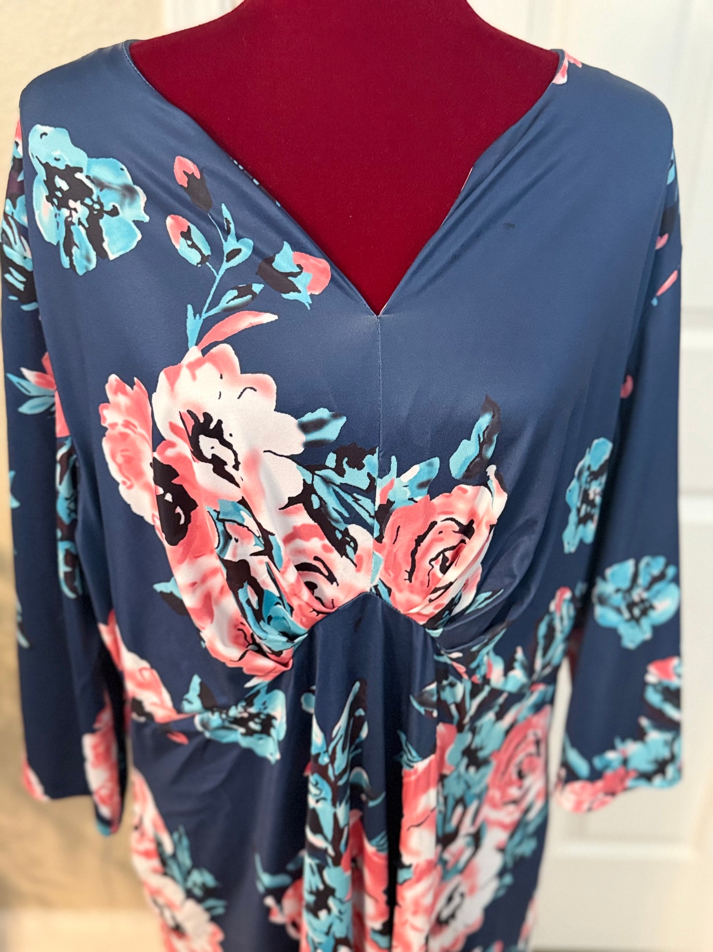 Casual Midi Floral Print Dress, 3XL